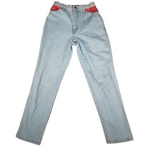 Cyclone Vintage High Waist Jeans 25 x 27 Light Wash Bandana Pocket Accents Denim